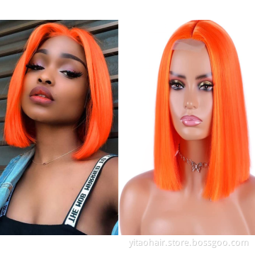 Wholesale price  ginger orange Silky Straight Wig Colorful Middle Part Synthetic Hair Bob Wigs Copper Color  lace Bob wig